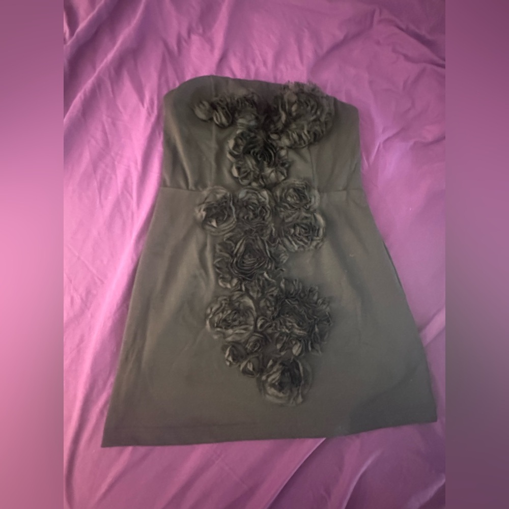 Gracia Black Strapless Dress with Floral Details
